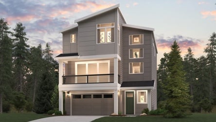 A house with trees around it.