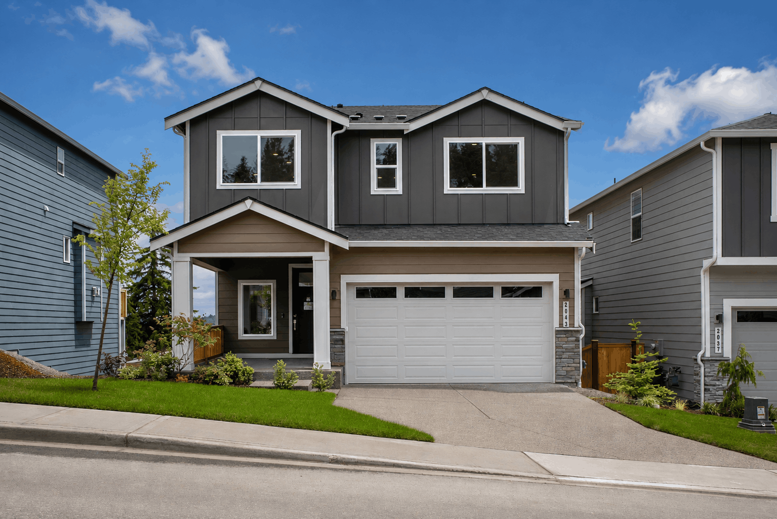 A house with a garage.