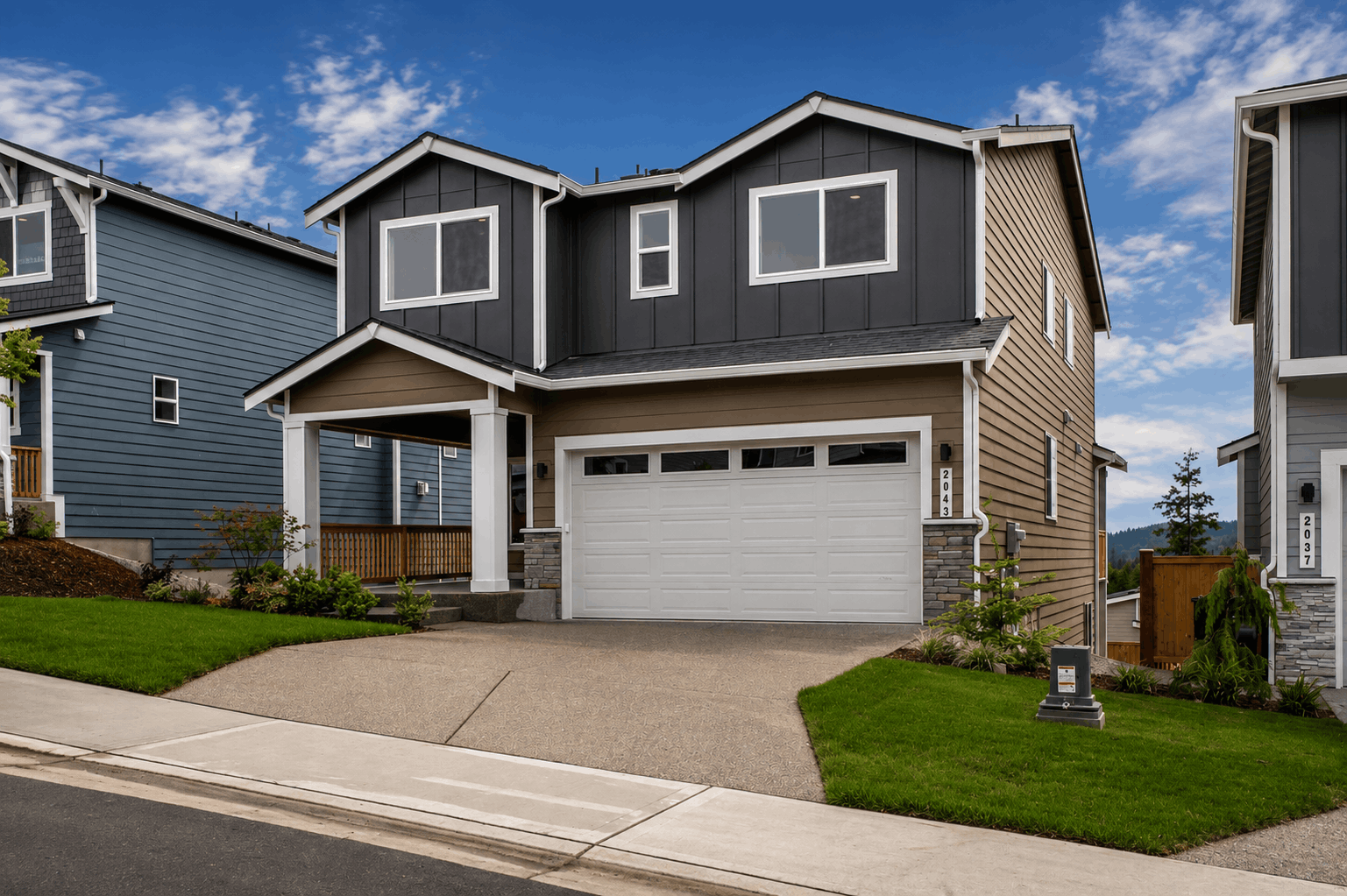 A house with a garage.