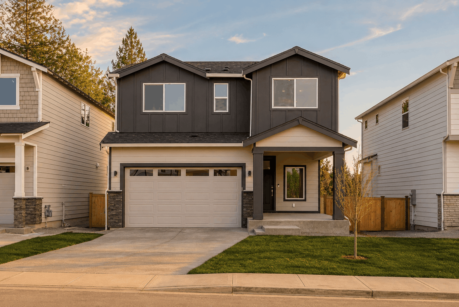 A house with a garage.
