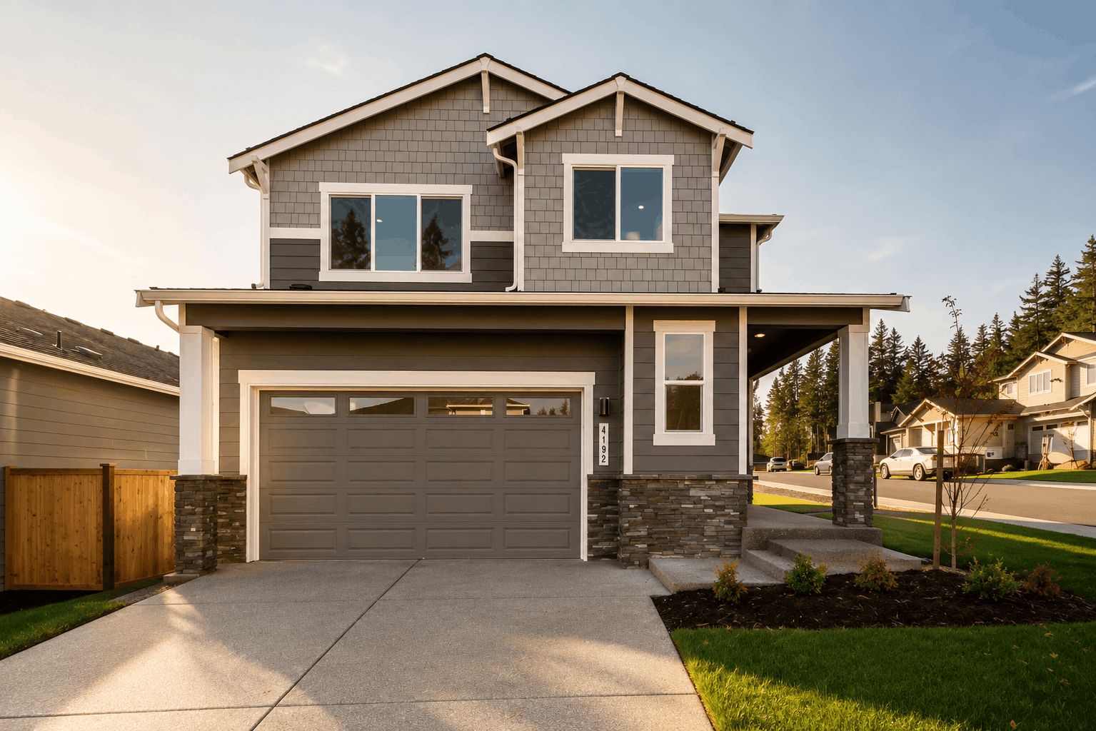 A house with a garage.