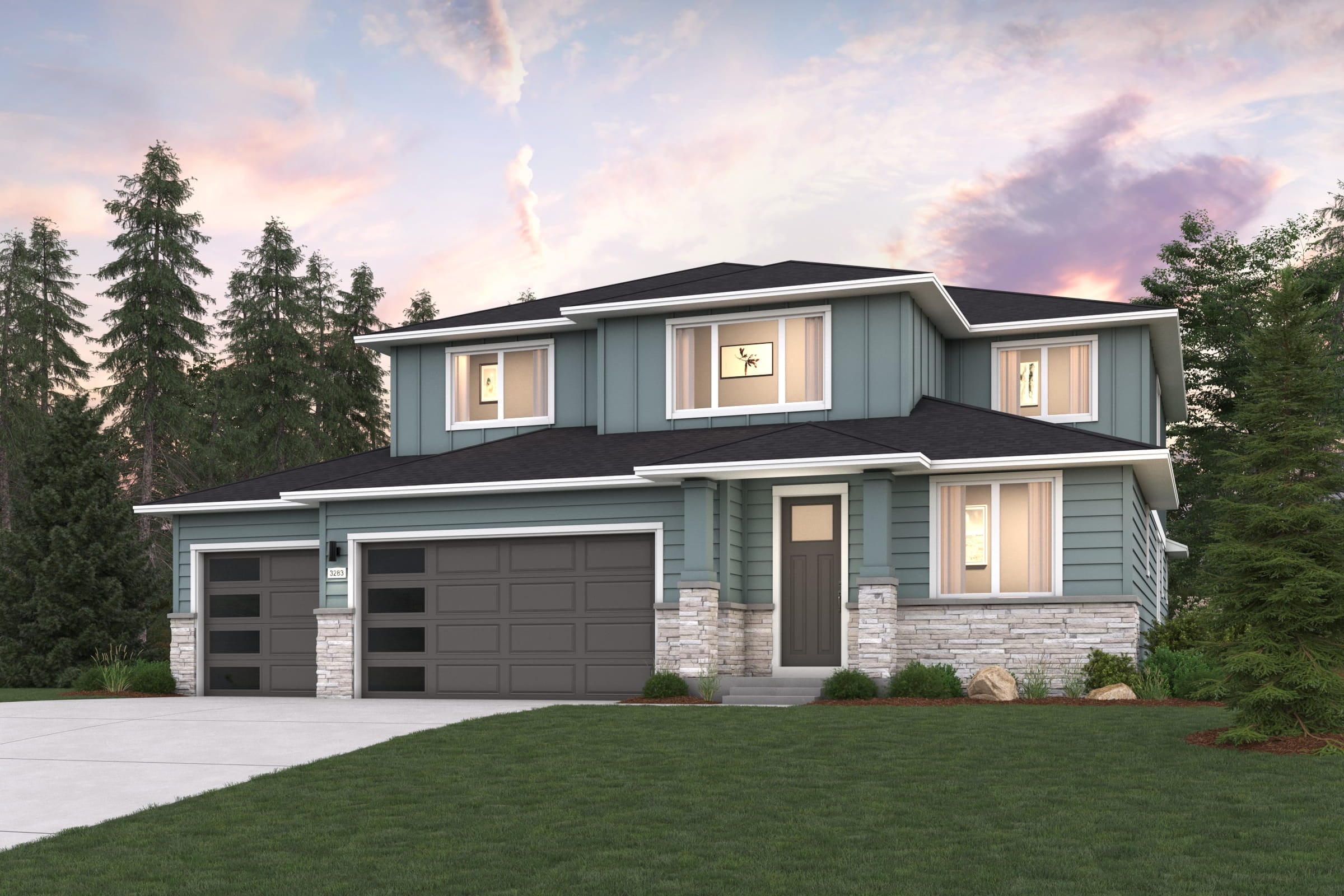 A house with a large front yard.