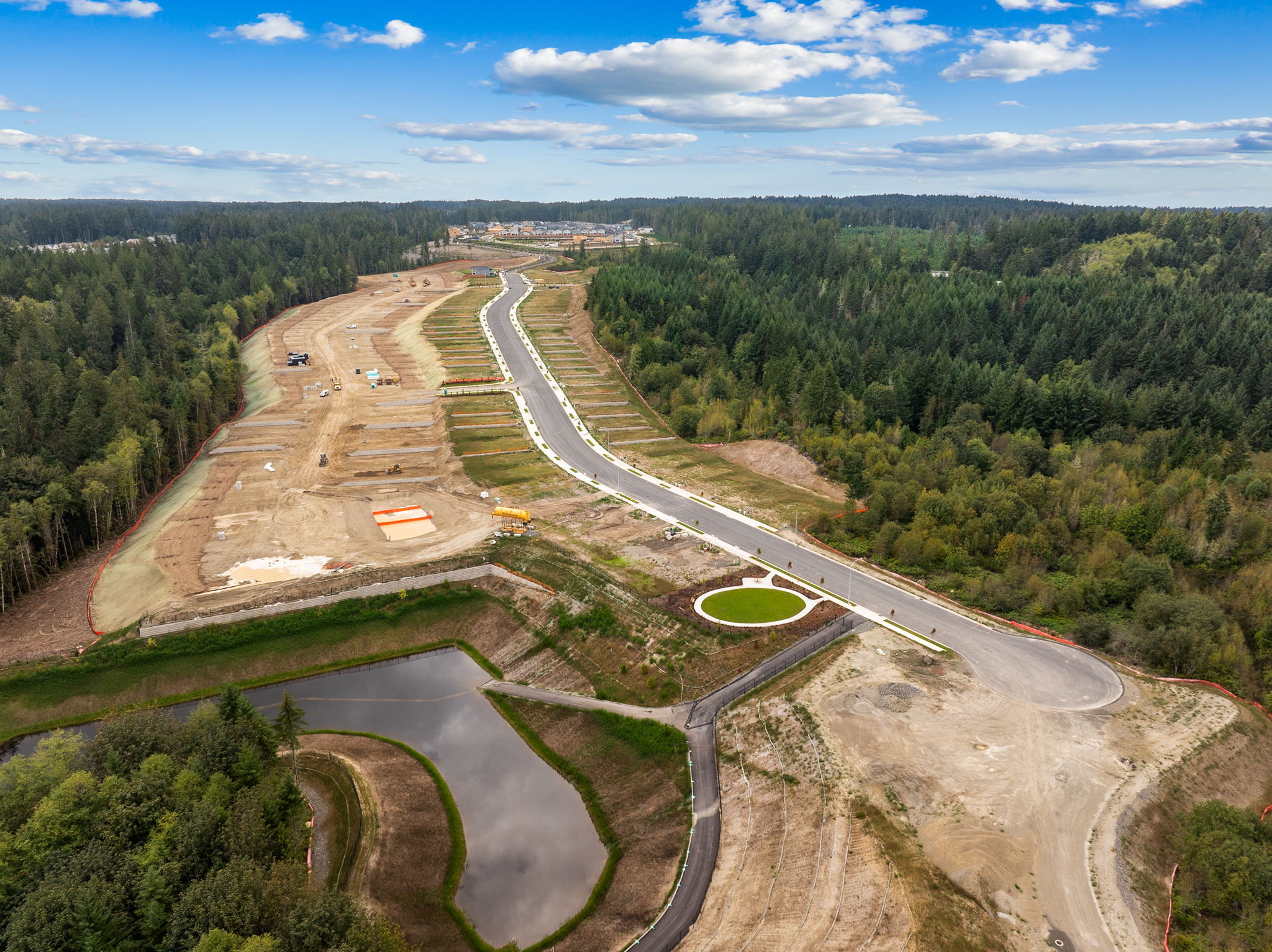 A road with a river and trees.