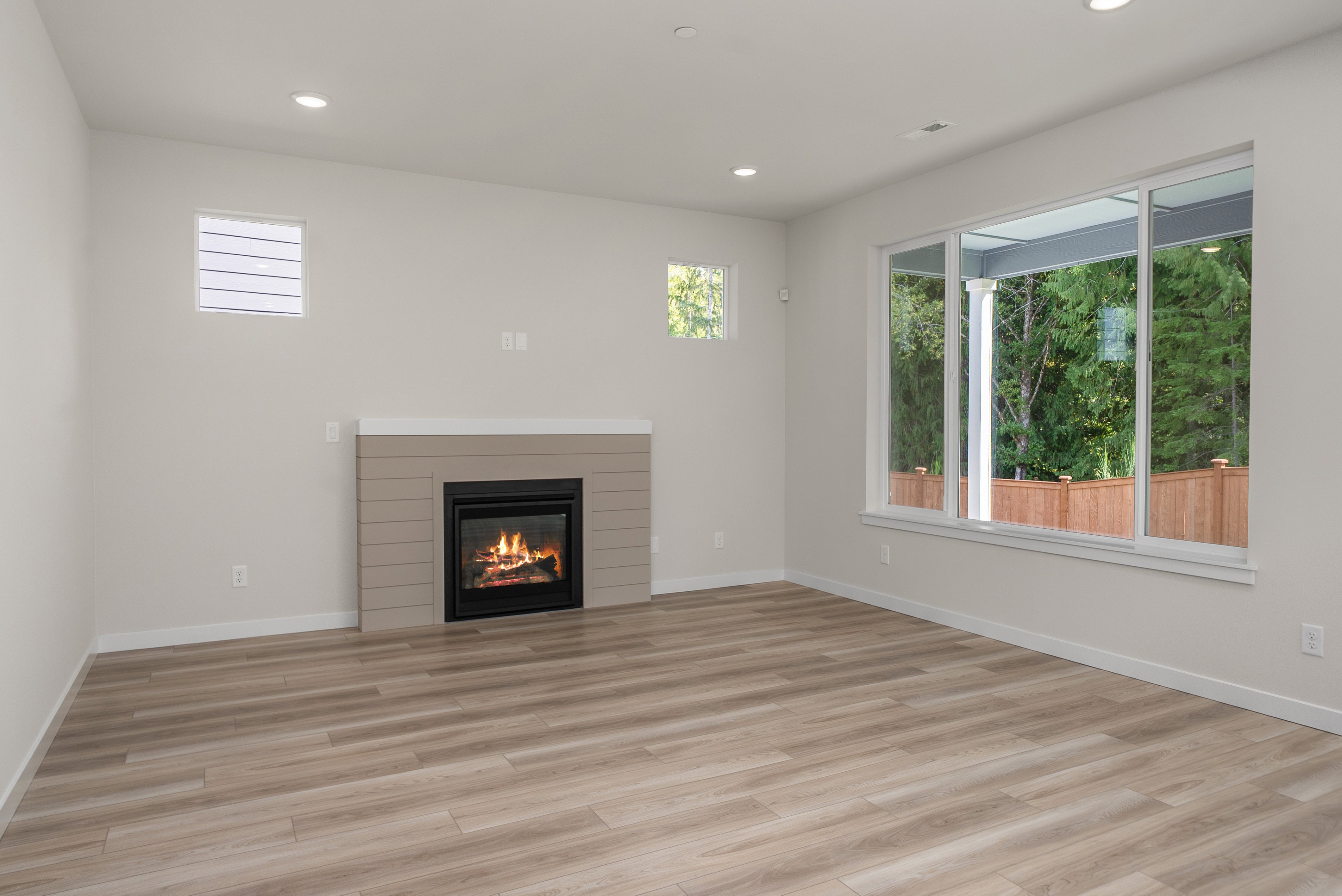 A fireplace in a room.