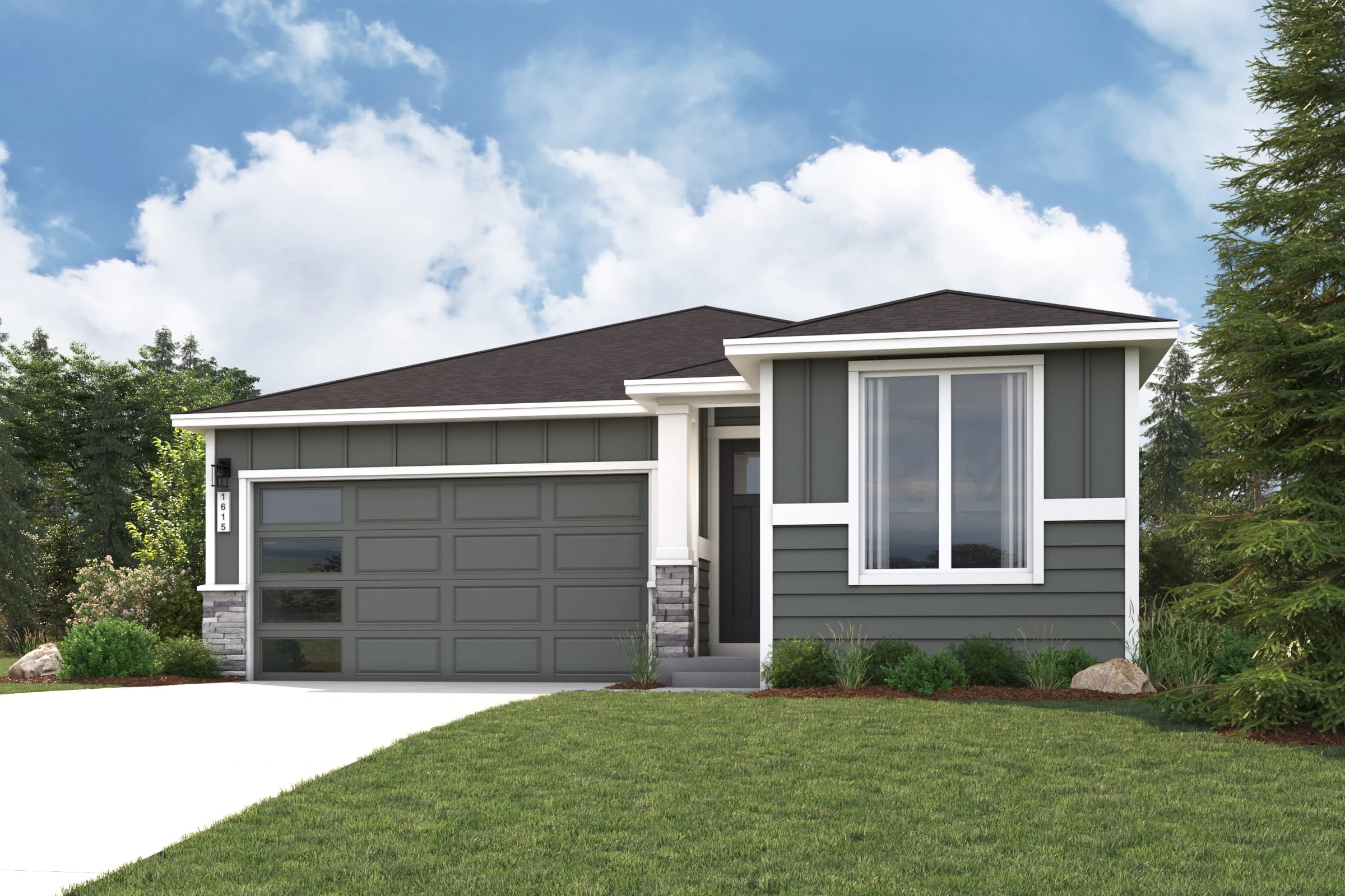 A house with a garage.