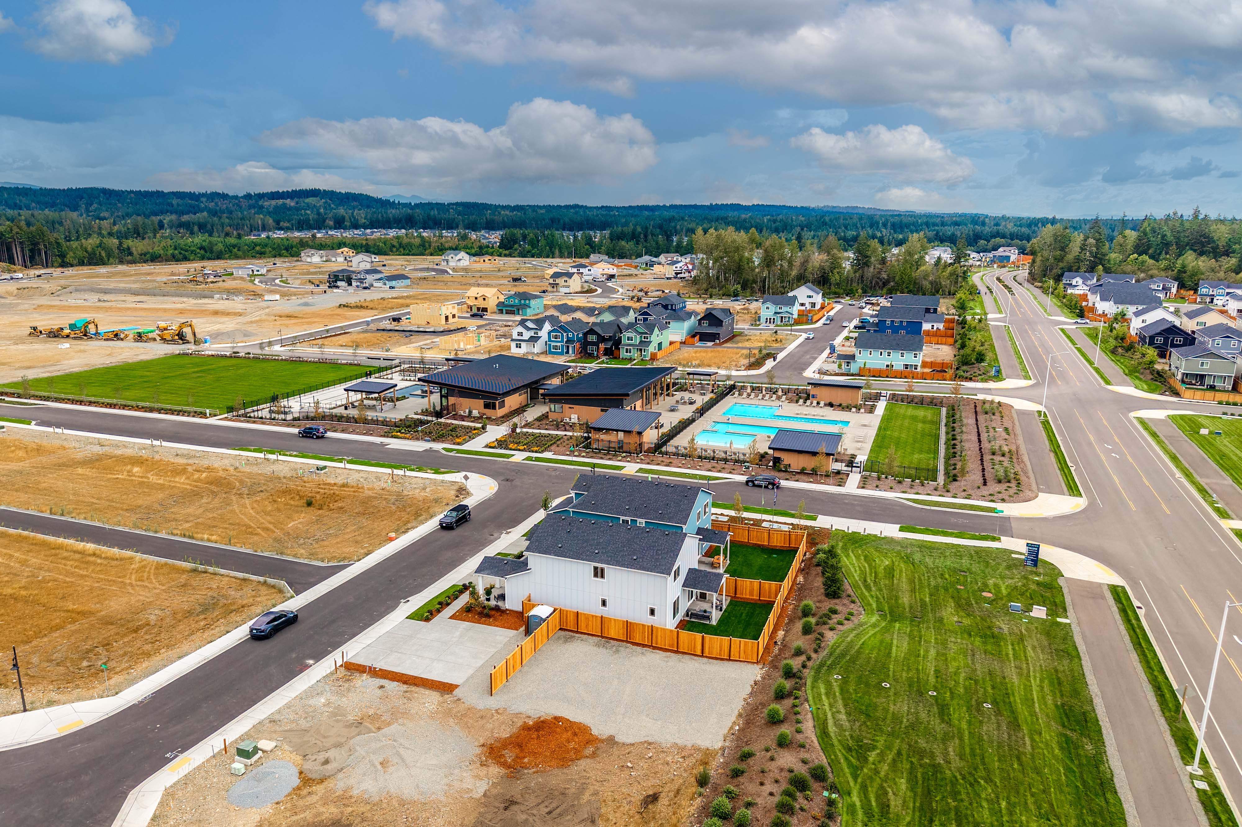A high angle view of a parking lot.