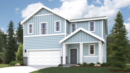 A blue and white house.