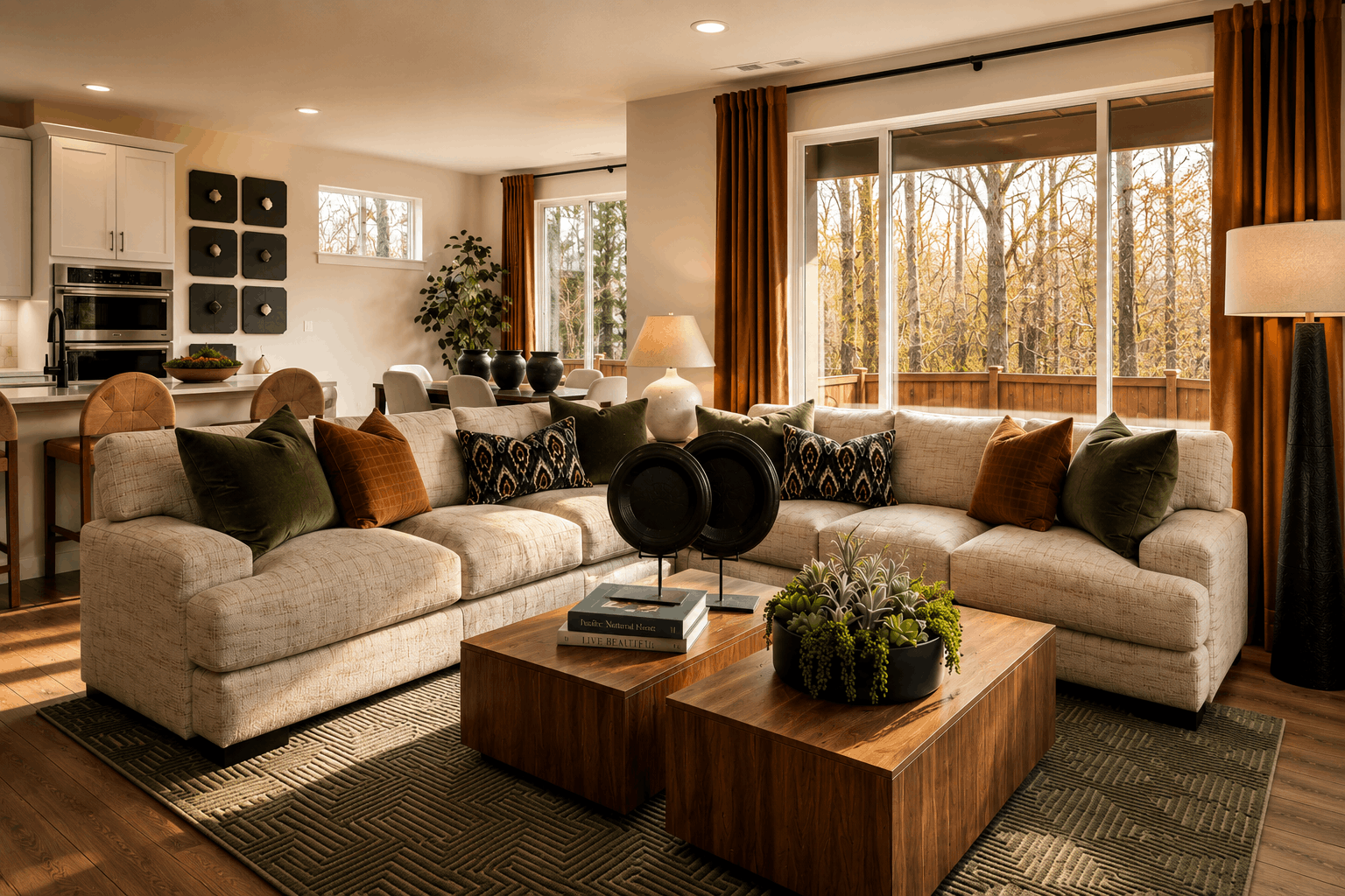 A living room with a couch and coffee table.