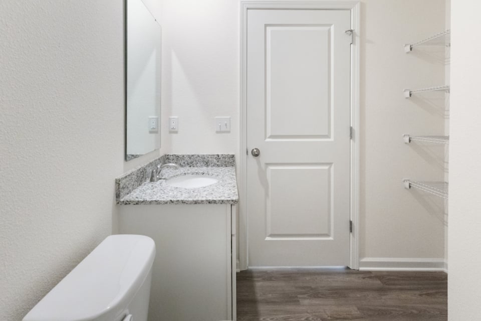 A bathroom with a sink and a toilet.