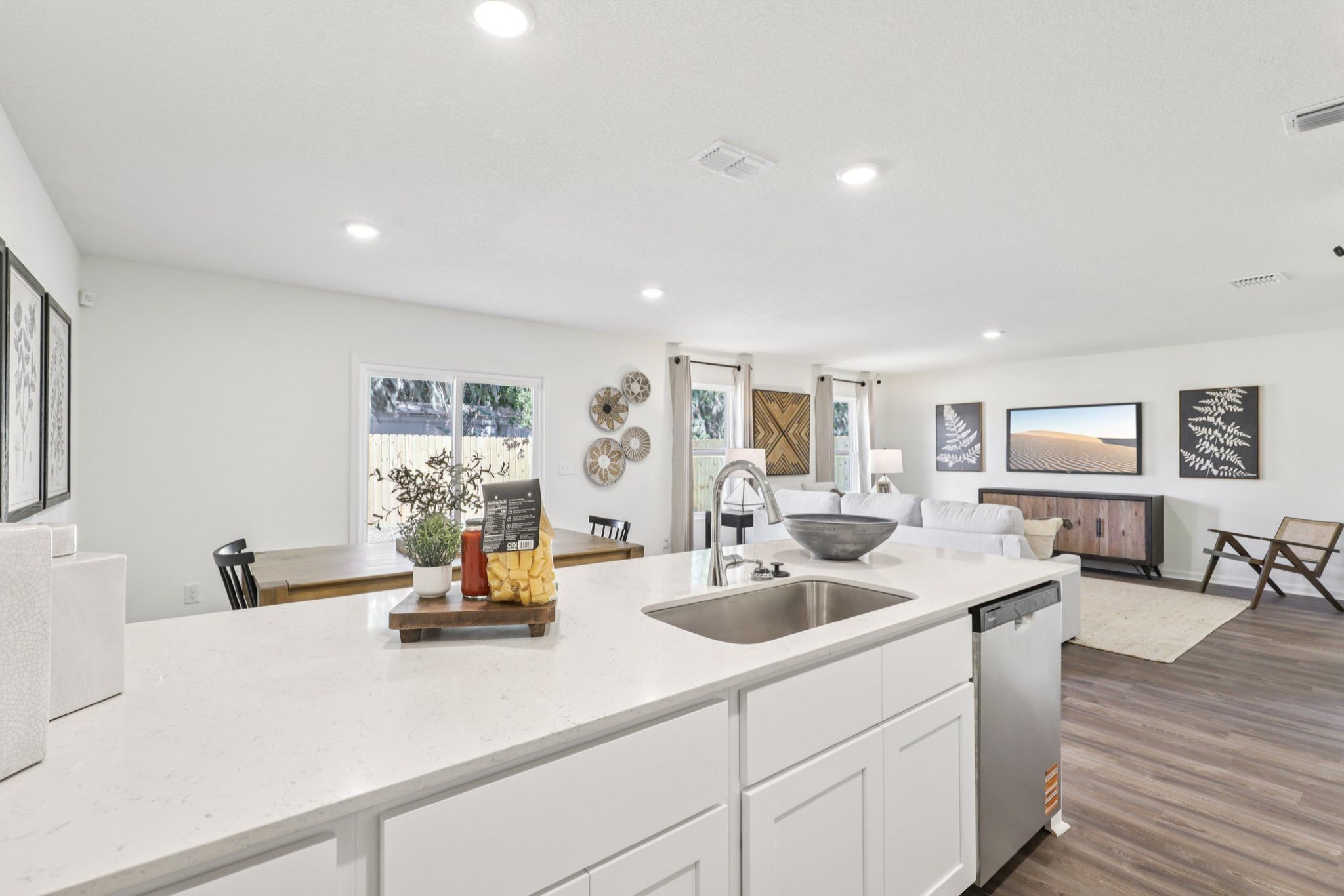 A kitchen with a large island.