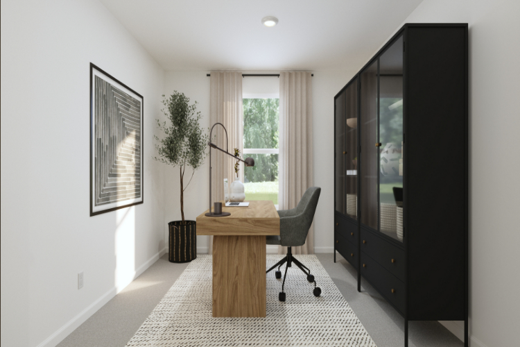 A room with a desk and a chair.