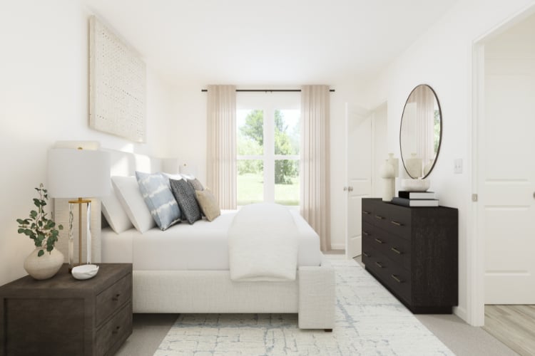 A white couch in a room.