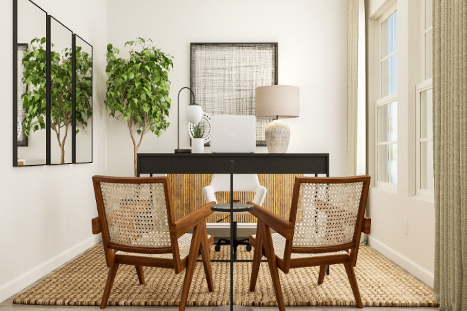 A table with chairs around it.