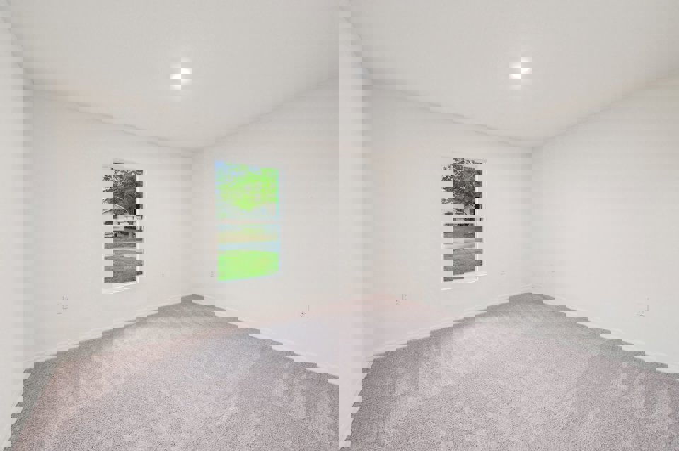 A room with a carpet and a window.