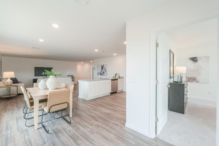A room with a wood floor and a wood floor.
