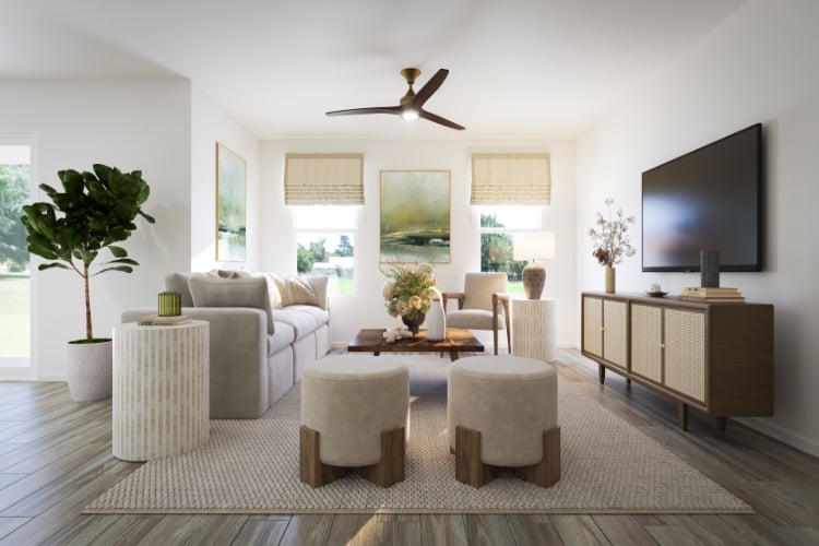 A living room with a tv and furniture.