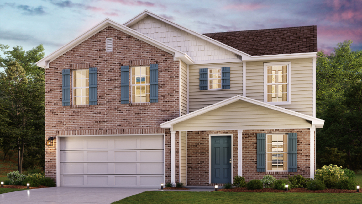 A large house with a garage.