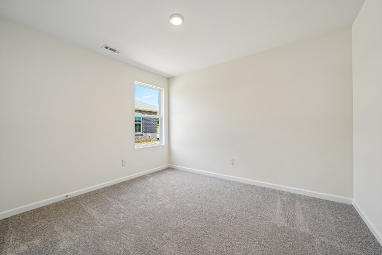 A room with a carpet and a window.