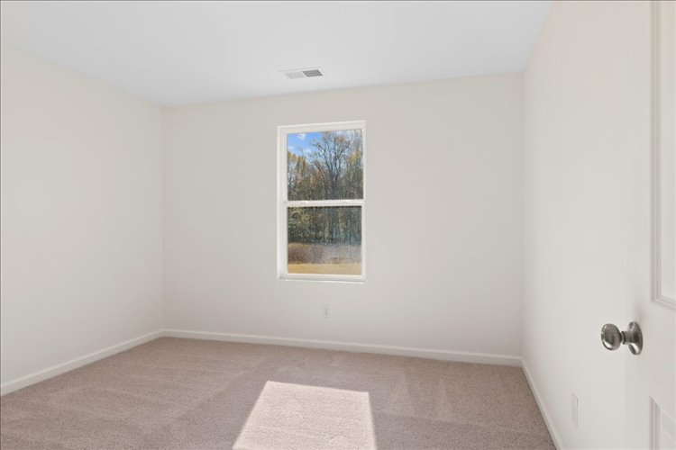 A room with a window and a rug.