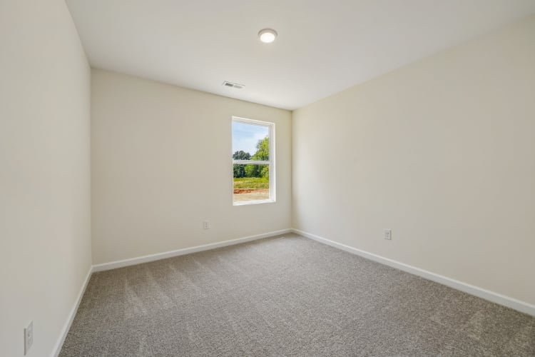A room with a carpet and a window.
