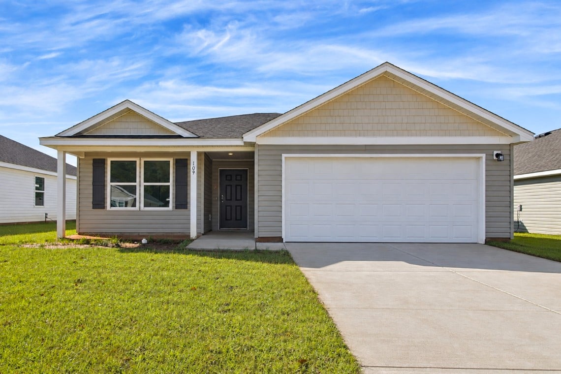 A house with a garage.