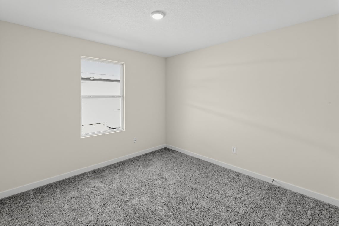 A room with a window and a carpet.