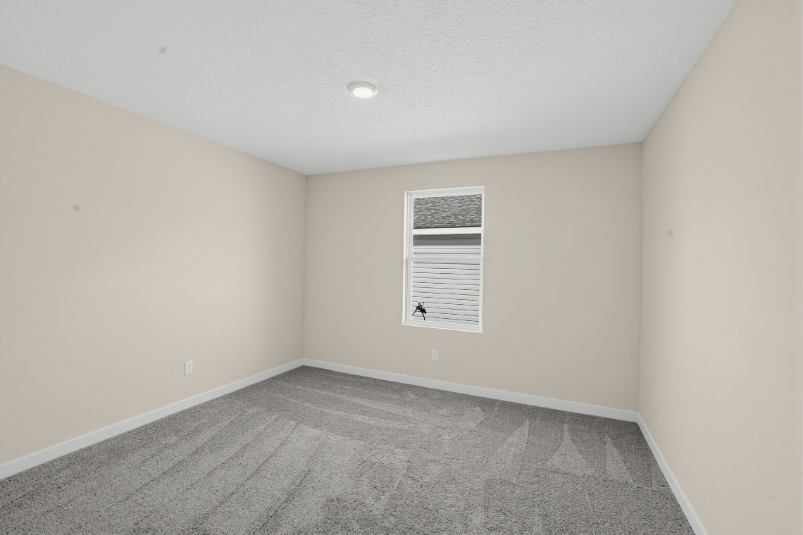A room with a carpet and a window.