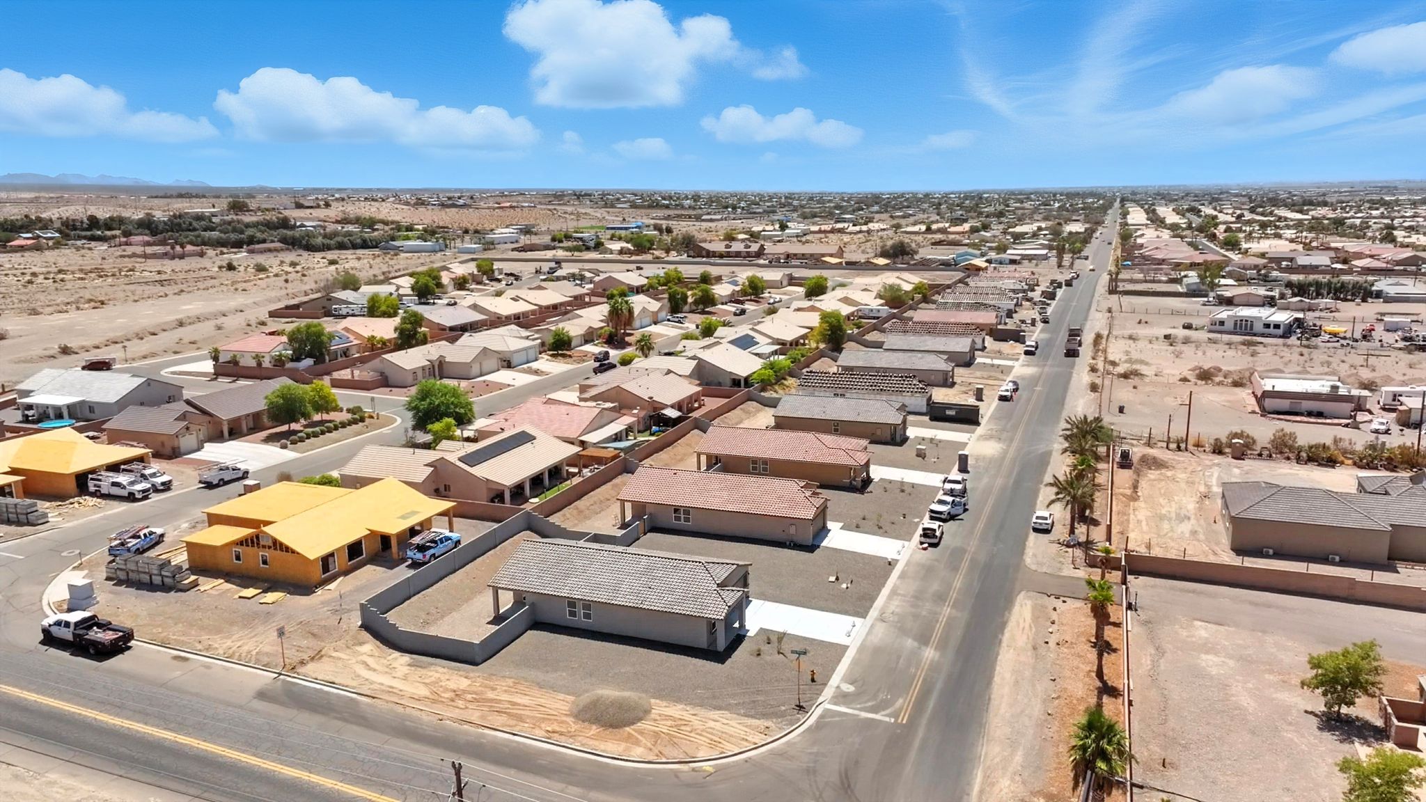 A high angle view of a parking lot.