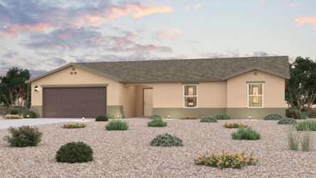 A house with a gravel driveway.
