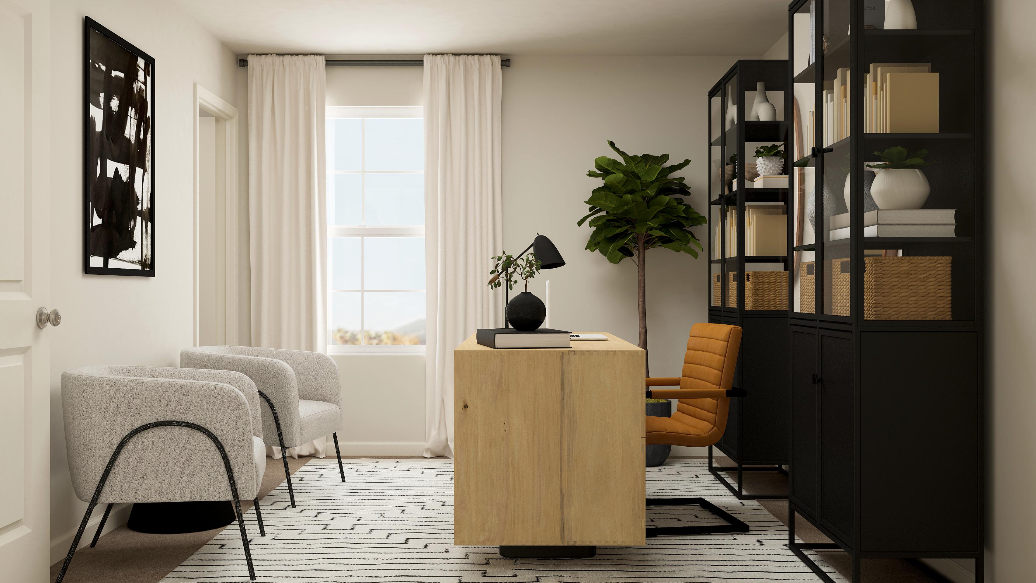 A room with a table and chairs.