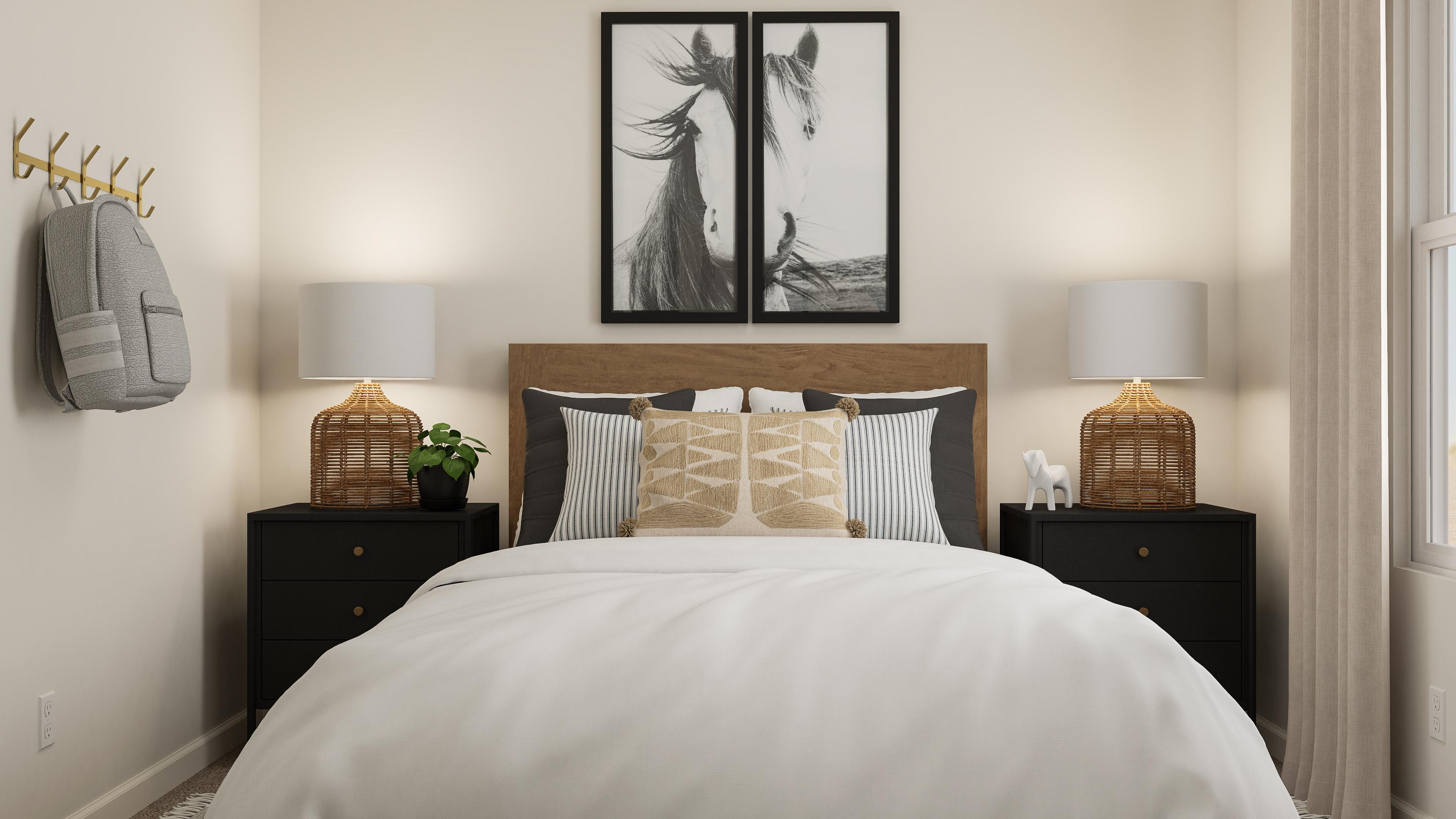 A bed with a lamp on the side.