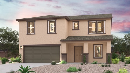 A house with a garage with Green-Meldrim House in the background.