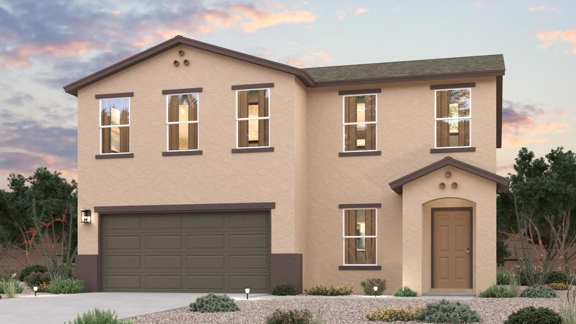A large house with a garage.