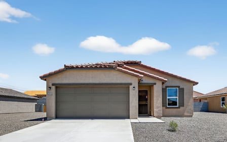 A building with a garage.