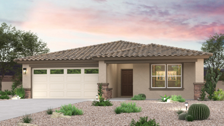 A house with a gravel driveway.