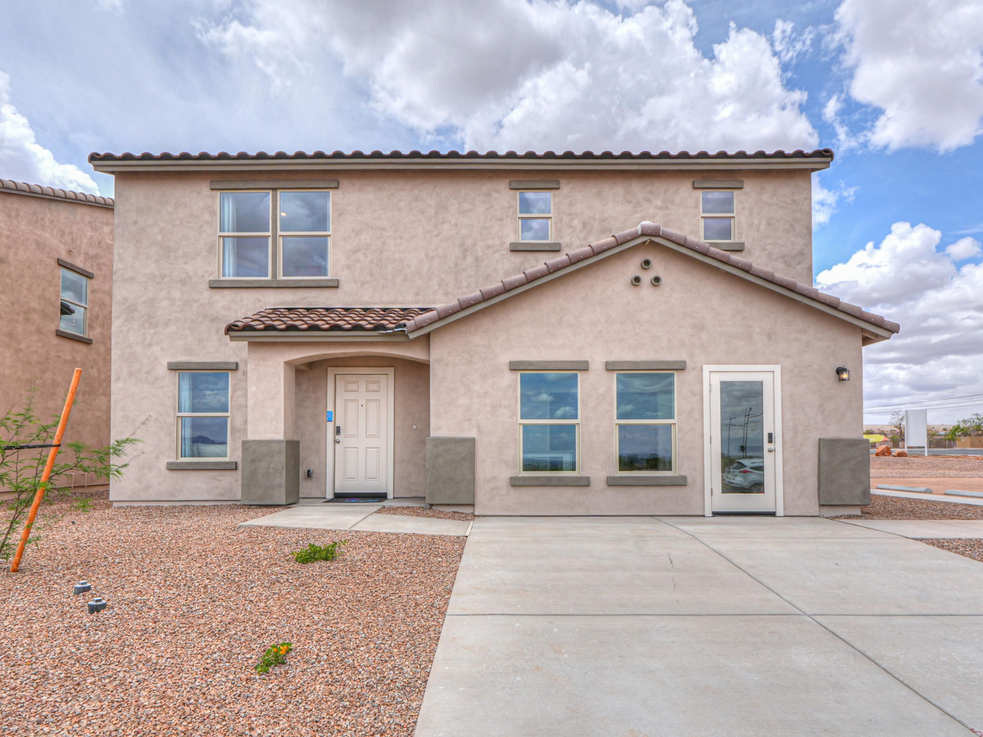A building with a door and windows.