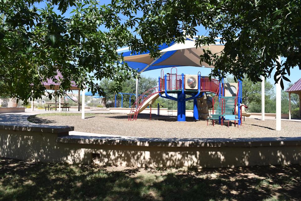 A playground with a slide.