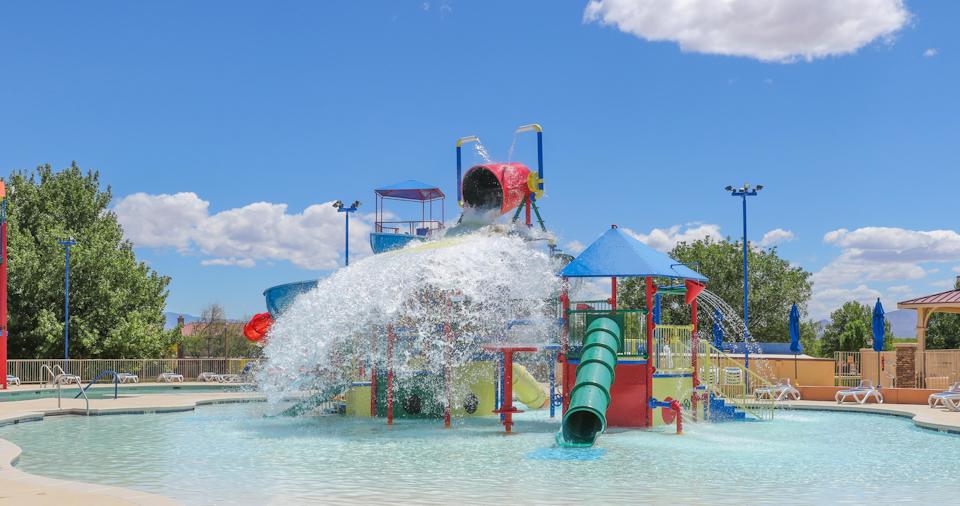 A water park with a water slide.