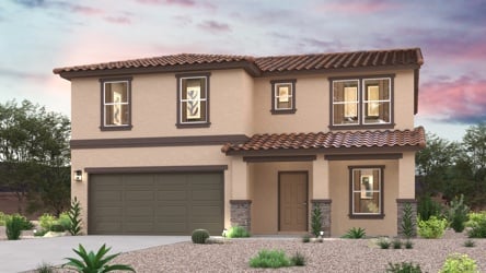 A house with a garage with Green-Meldrim House in the background.
