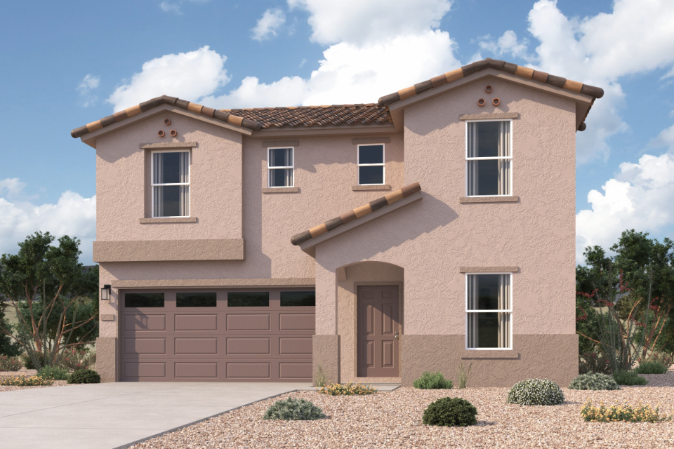 A large house with a garage.