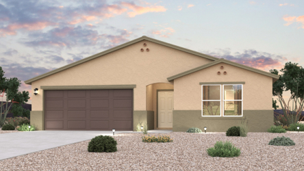 A house with a gravel driveway.
