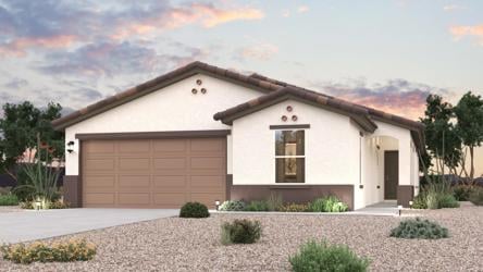 A house with a garage with Mission San Francisco Solano in the background.