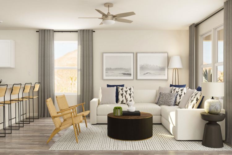 Great room opens to the kitchen area. 