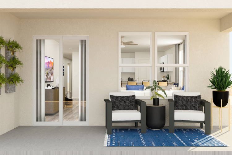 A room with a table chairs and a rug.