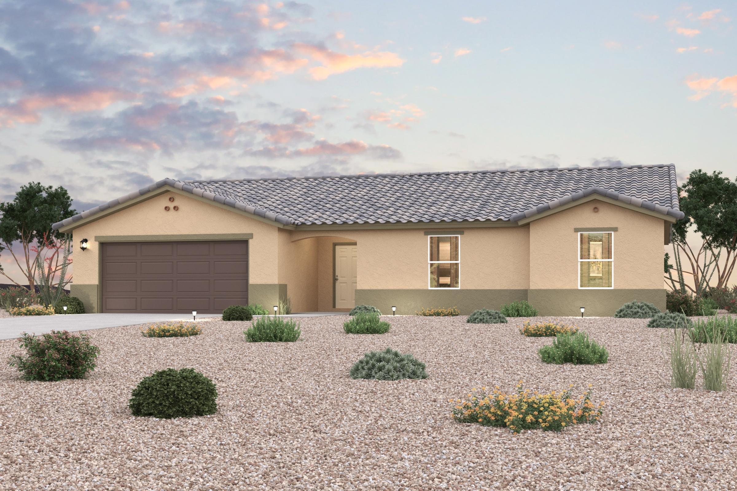 A house with a gravel driveway.