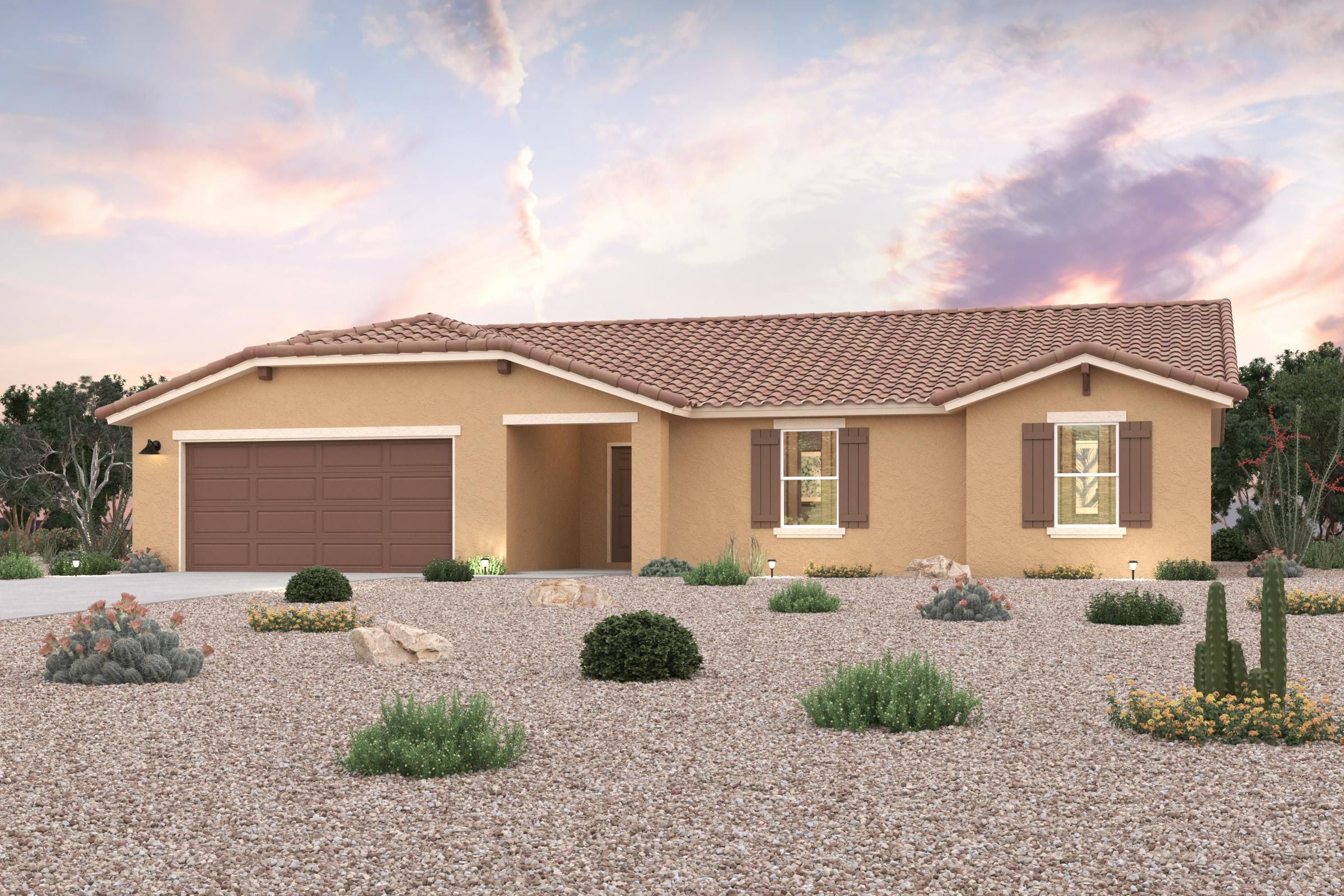 A house with a gravel driveway.