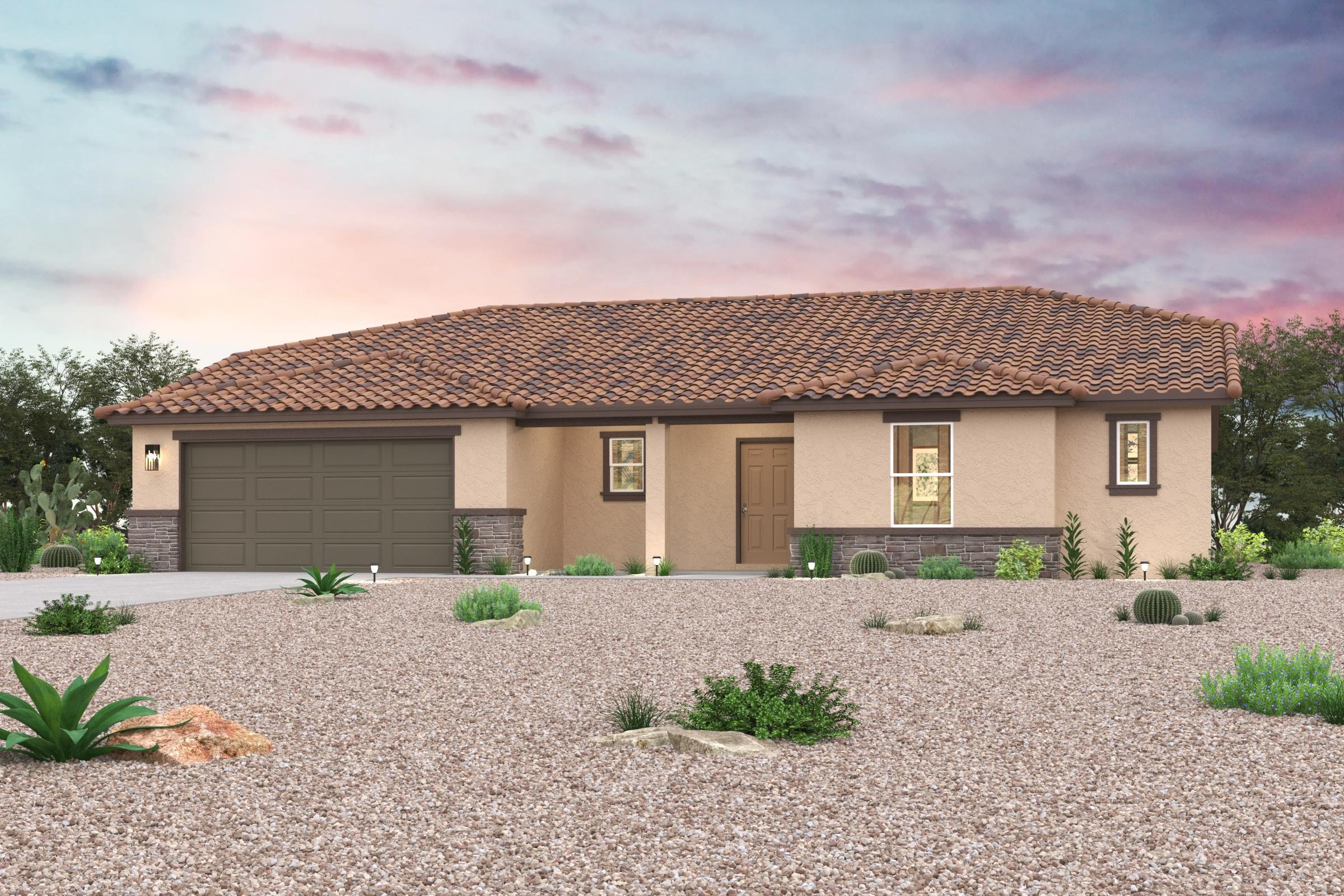 A house with a gravel driveway.
