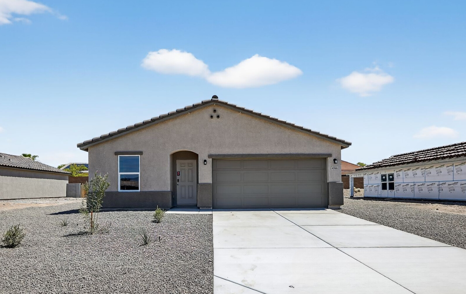A building with a garage.