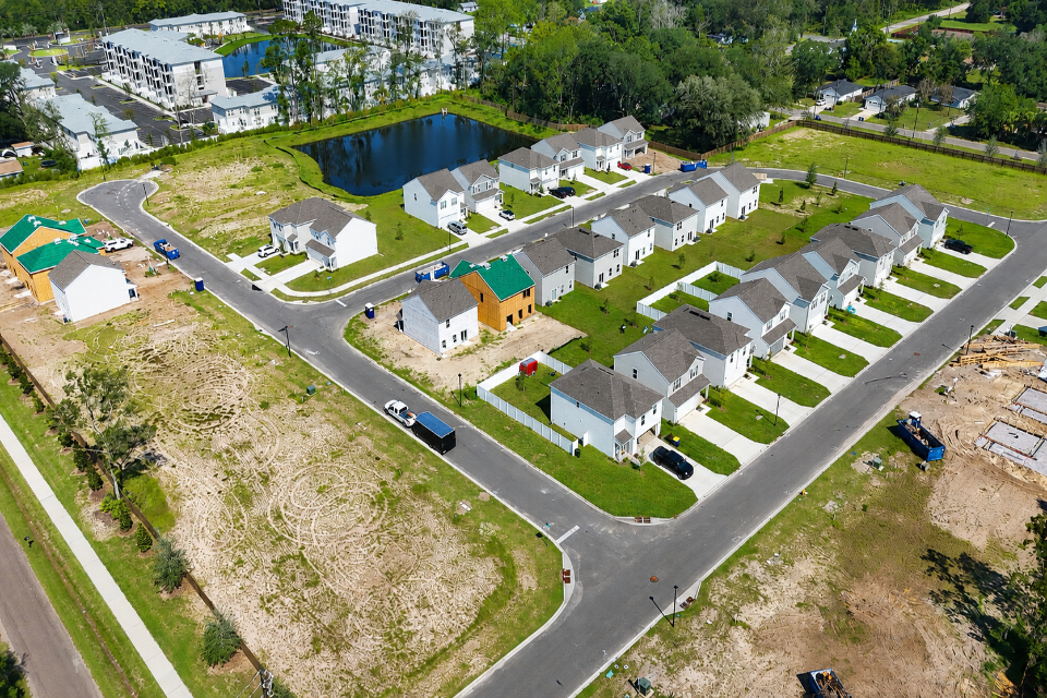 Aerial view of a small town.