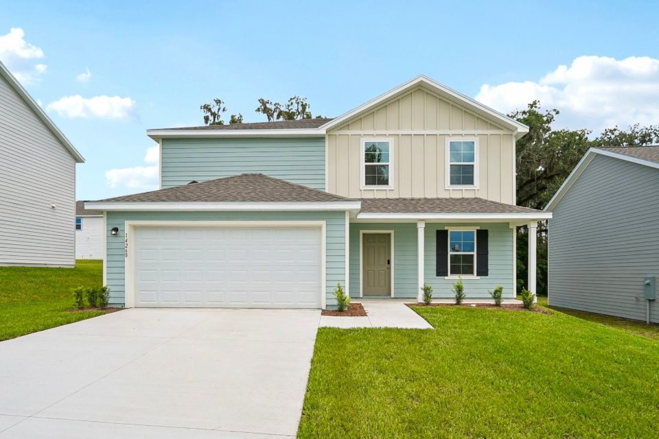 A house with a garage.